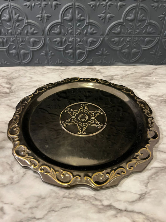 Dark Metal Platter With Gold Detail