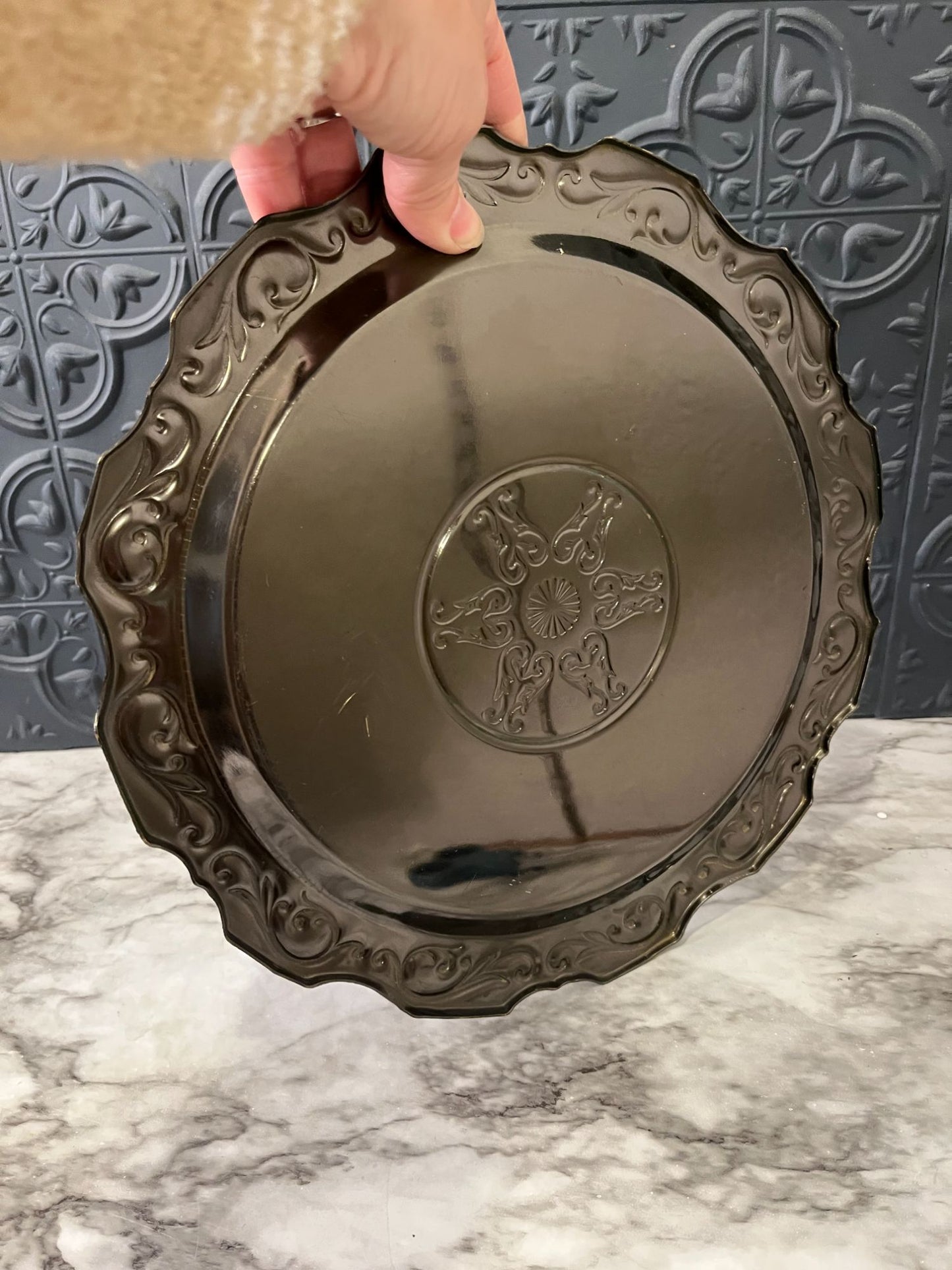 Dark Metal Platter With Gold Detail