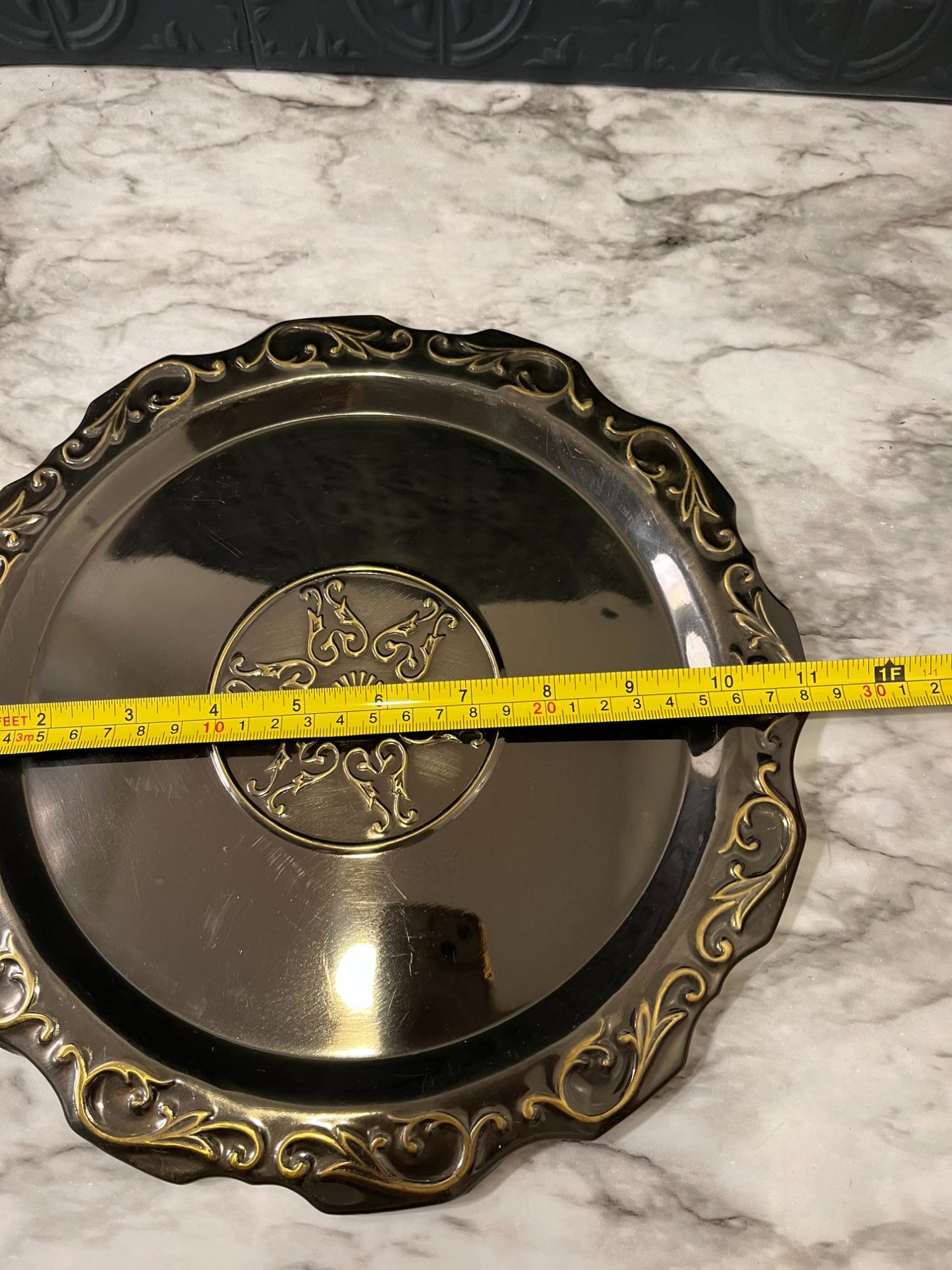 Dark Metal Platter With Gold Detail