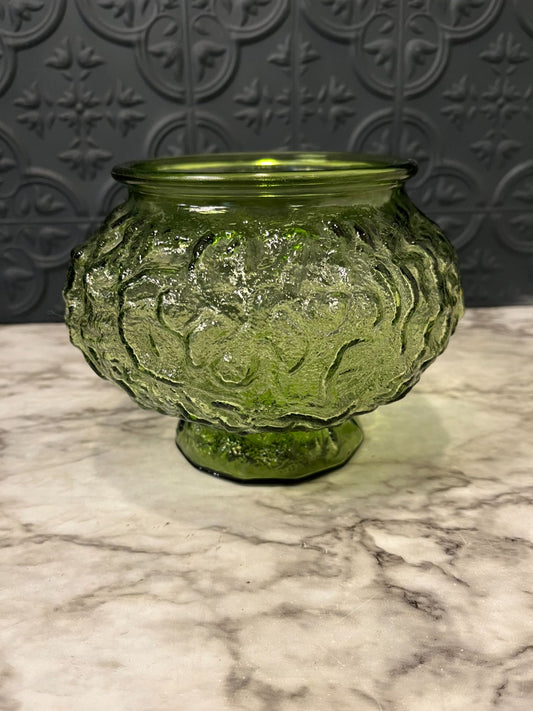 E O Brody Green Crinkle Glass Ped Bowl